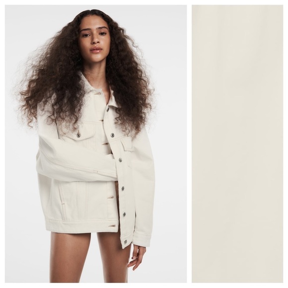 NWT. Zara Ecru Denim Oversized Collared Jacket. Size M-L. - Picture 3 of 11